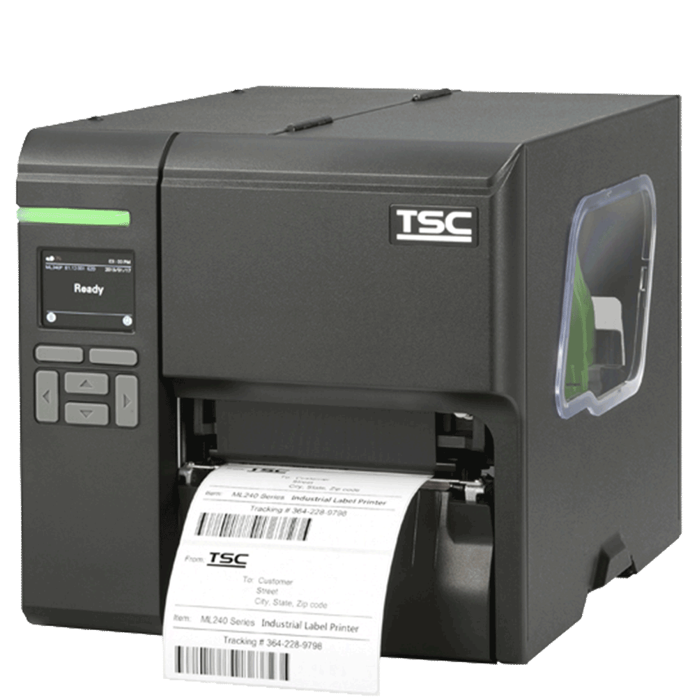 מדפסת מדבקות תעשייתית TSC ML240P להדפסת ברקודים ומדבקות בסביבות עבודה תעשייתיות