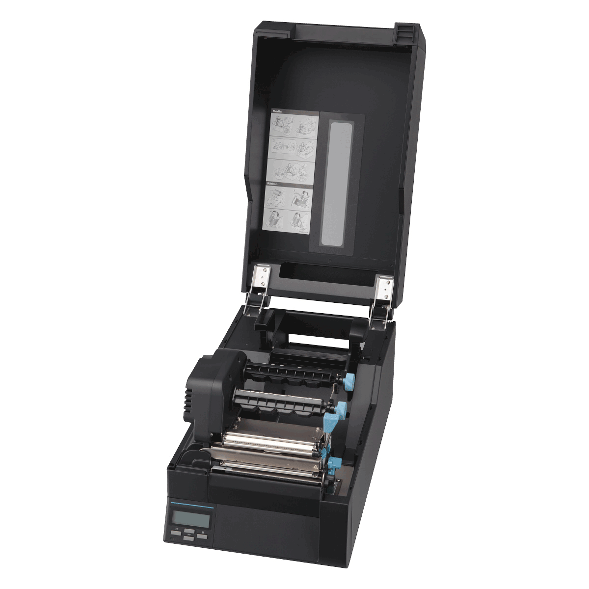 מנגנון פנימי של מדפסת מדבקות Citizen CL-E720 עם טעינת ריבון ומדיה