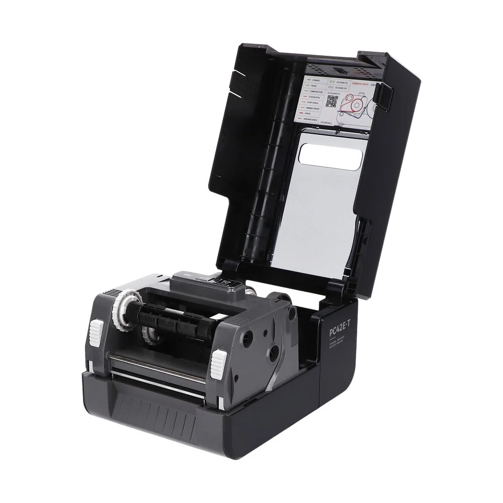 מדפסת מדבקות Honeywell PC42E-T פתוחה עם מנגנון המדיה