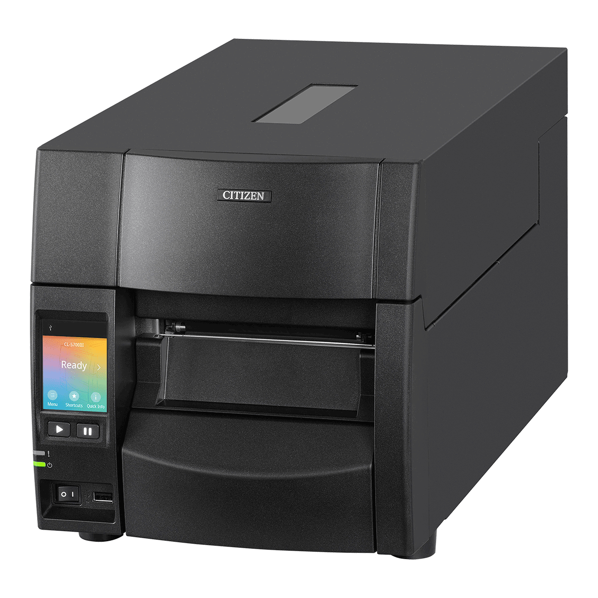 מדפסת מדבקות תעשייתית Citizen CL-S700III מבט בזווית קדמית