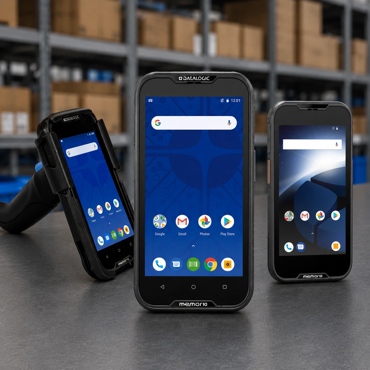 שלוש תצורות מסופון Datalogic Memor 10 בסביבת מחסן